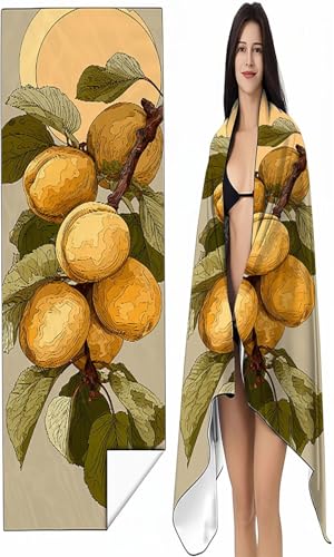 BEIJUYHU Strandtuch Mikrofaser Handtuch Groß 90 x 200cm, Microfaser Handtücher Kompakt und Sandfest, Leicht und chnelltrocknend Gym Handtuch für Travel Strand Sauna mit Tasche Gelb Obst SYX5 L-6 von BEIJUYHU