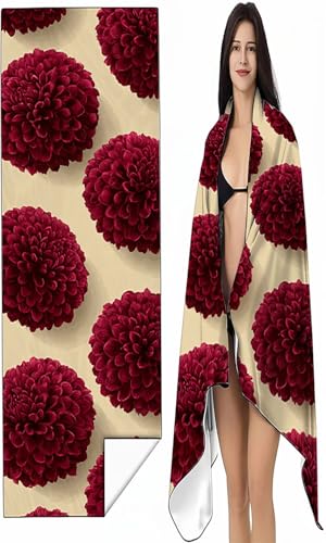 BEIJUYHU Strandtuch Mikrofaser Handtuch Groß 90 x 200cm, Microfaser Handtücher Kompakt und Sandfest, Leicht und chnelltrocknend Gym Handtuch für Travel Strand Sauna mit Tasche Rot Blumen SYX3 Q-3 von BEIJUYHU