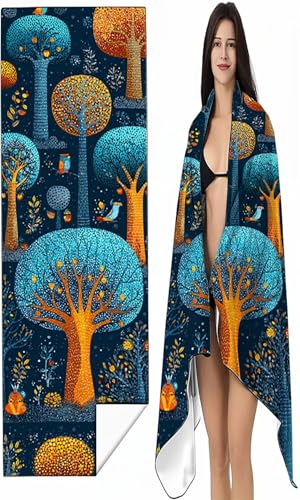 BEIJUYHU Strandtuch Mikrofaser Handtuch Groß 90x180 cm, Microfaser Handtücher Kompakt und Sandfest, Leicht und chnelltrocknend Gym Handtuch für Travel Strand Sauna mit Tasche Blau Abstrakt SYX3 5-1 von BEIJUYHU