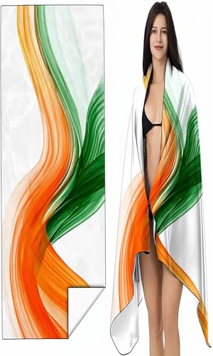 BEIJUYHU Strandtuch Mikrofaser Handtuch Groß 90x180 cm, Microfaser Handtücher Kompakt und Sandfest, Leicht und chnelltrocknend Gym Handtuch für Travel Strand Sauna mit Tasche Grün Streifen SYX1 V-4 von BEIJUYHU