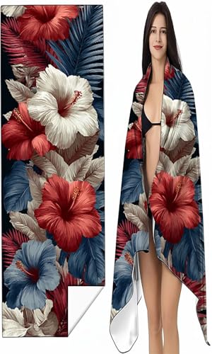 BEIJUYHU Strandtuch Mikrofaser Handtuch Groß 90x180 cm, Microfaser Handtücher Kompakt und Sandfest, Leicht und chnelltrocknend Gym Handtuch für Travel Strand Sauna mit Tasche Rot Blumen SYX5 8-5 von BEIJUYHU
