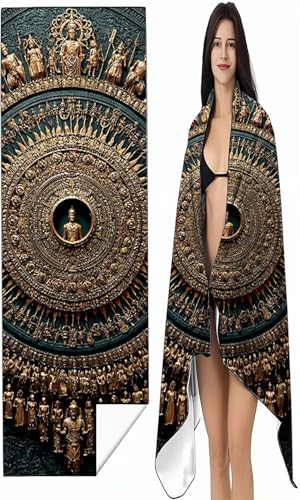 BEIJUYHU Strandtuch XXL 100 x 200 cm Golden Strandmatte Sandfreies Schnell Trocknendes Intimer Druckknopf, Weiches Leichtes Zen Mikrofaser Strandtuch Damen Herren für Reise Schwimmen Campin SYX4 8-5 von BEIJUYHU