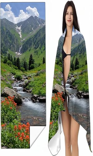 BEIJUYHU Strandtuch XXL 70 x 140cm Grün Strandmatte Sandfreies Schnell Trocknendes Intimer Druckknopf, Weiches Leichtes Gebirge Mikrofaser Strandtuch Damen Herren für Reise Schwimmen Campin SYX4 5-1 von BEIJUYHU