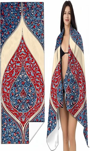 BEIJUYHU Strandtuch XXL 80 x 160 cm Rot Strandmatte Sandfreies Schnell Trocknendes Intimer Druckknopf, Weiches Leichtes Böhmen Mikrofaser Strandtuch Damen Herren für Reise Schwimmen Campin SYX8 G-4 von BEIJUYHU