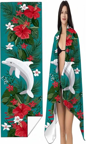 BEIJUYHU Strandtuch XXL 90 x 200cm Blau Strandmatte Sandfreies Schnell Trocknendes Intimer Druckknopf, Weiches Leichtes Delphin Mikrofaser Strandtuch Damen Herren für Reise Schwimmen Campin SYX2 0-5 von BEIJUYHU