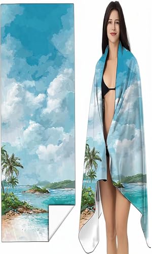 BEIJUYHU Strandtuch XXL 90 x 200cm Blau Strandmatte Sandfreies Schnell Trocknendes Intimer Druckknopf, Weiches Leichtes Palmen Mikrofaser Strandtuch Damen Herren für Reise Schwimmen Campin SYX2 2-7 von BEIJUYHU