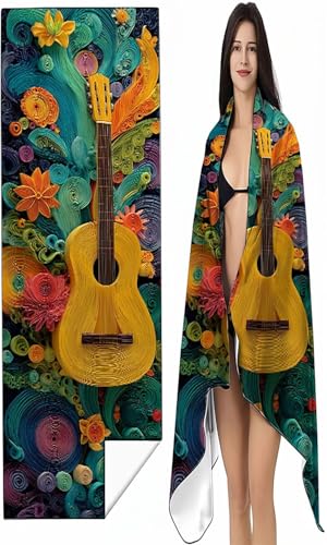 BEIJUYHU Strandtuch XXL 90 x 200cm Gelb Strandmatte Sandfreies Schnell Trocknendes Intimer Druckknopf, Weiches Leichtes Gitarre Mikrofaser Strandtuch Damen Herren für Reise Schwimmen Campin SYX0 1-4 von BEIJUYHU