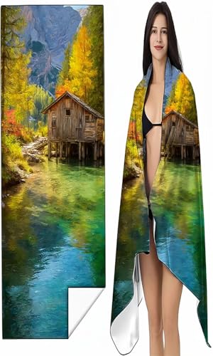 BEIJUYHU Strandtuch XXL 90 x 200cm Grün Strandmatte Sandfreies Schnell Trocknendes Intimer Druckknopf, Weiches Leichtes Kabine Mikrofaser Strandtuch Damen Herren für Reise Schwimmen Campin SYX8 8-Q von BEIJUYHU
