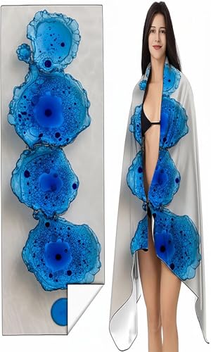 Mikrofaser Strandtuch 100 x 200 cm Blaugrün Stranddecke Intimer Druckknopf, Saugfähig Sandfreies Schnell Trocknendes, Weiches Abstrakt Strandtuch XXL für Strand Reise Schwimmen mit Tasche SYX3 Q-2 von BEIJUYHU