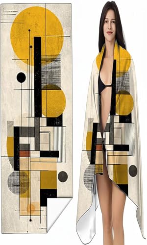 Mikrofaser Strandtuch 100 x 200 cm Gelb Stranddecke Intimer Druckknopf, Saugfähig Sandfreies Schnell Trocknendes, Weiches Geometrie Strandtuch XXL für Strand Reise Schwimmen mit Tasche SYX3 7-6 von BEIJUYHU