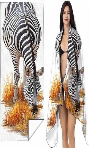 Mikrofaser Strandtuch 100 x 200 cm Schwarz und Weiß Stranddecke Intimer Druckknopf, Saugfähig Sandfreies Schnell Trocknendes, Weiches Tier Strandtuch XXL für Strand Reise Schwimmen mit Tasche SYX1 1-S von BEIJUYHU