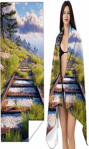 Mikrofaser Strandtuch 60x120 cm Grün Stranddecke Intimer Druckknopf, Saugfähig Sandfreies Schnell Trocknendes, Weiches Landschaft Strandtuch XXL für Strand Reise Schwimmen mit Tasche SYX7 5-7 von BEIJUYHU