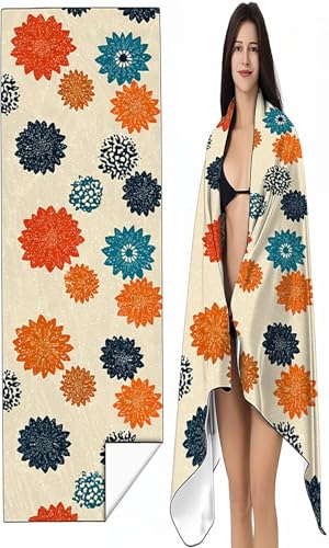 Mikrofaser Strandtuch 70 x 140cm Blau und Weiß Stranddecke Intimer Druckknopf, Saugfähig Sandfreies Schnell Trocknendes, Weiches Blumen Strandtuch XXL für Strand Reise Schwimmen mit Tasche SYX1 5-5 von BEIJUYHU