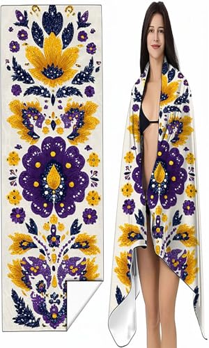 Mikrofaser Strandtuch 70 x 140cm Dunkelblau Stranddecke Intimer Druckknopf, Saugfähig Sandfreies Schnell Trocknendes, Weiches Blumen Strandtuch XXL für Strand Reise Schwimmen mit Tasche SYX3 6-0 von BEIJUYHU