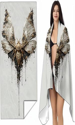 Mikrofaser Strandtuch 80 x 160 cm Gelb Stranddecke Intimer Druckknopf, Saugfähig Sandfreies Schnell Trocknendes, Weiches Schmetterling Strandtuch XXL für Strand Reise Schwimmen mit Tasche SYX3 E-6 von BEIJUYHU