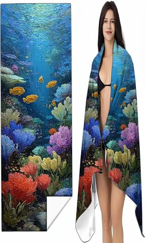 Mikrofaser Strandtuch 90 x 200cm Orange Stranddecke Intimer Druckknopf, Saugfähig Sandfreies Schnell Trocknendes, Weiches Meereslebewesen Strandtuch XXL für Strand Reise Schwimmen mit Tasche SYX5 1-C von BEIJUYHU