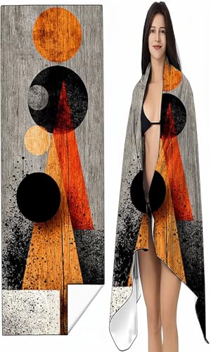 Mikrofaser Strandtuch 90 x 200cm grau Stranddecke Intimer Druckknopf, Saugfähig Sandfreies Schnell Trocknendes, Weiches Geometrie Strandtuch XXL für Strand Reise Schwimmen mit Tasche SYX5 A-4 von BEIJUYHU