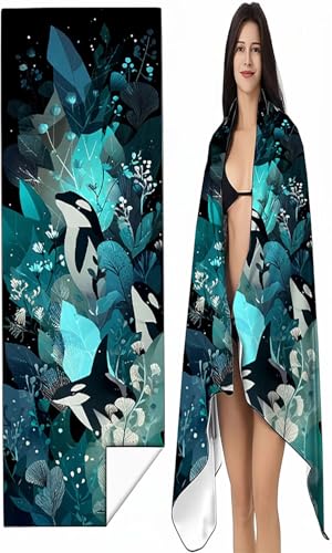 Mikrofaser Strandtuch 90x180 cm Blau Stranddecke Intimer Druckknopf, Saugfähig Sandfreies Schnell Trocknendes, Weiches Meereslebewesen Strandtuch XXL für Strand Reise Schwimmen mit Tasche SYX3 7-W von BEIJUYHU