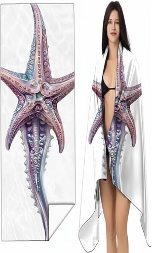 Mikrofaser Strandtuch 90x180 cm Blau Stranddecke Intimer Druckknopf, Saugfähig Sandfreies Schnell Trocknendes, Weiches Meereslebewesen Strandtuch XXL für Strand Reise Schwimmen mit Tasche SYX7 3-E von BEIJUYHU