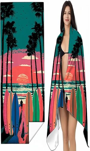 Mikrofaser Strandtuch 90x180 cm Rosa Stranddecke Intimer Druckknopf, Saugfähig Sandfreies Schnell Trocknendes, Weiches Landschaft Strandtuch XXL für Strand Reise Schwimmen mit Tasche SYX5 6-U von BEIJUYHU