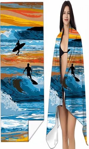Strandtuch Mikrofaser Handtuch Groß 100 x 200 cm, Microfaser Handtücher Kompakt und Sandfest, Leicht und chnelltrocknend Gym Handtuch für Travel Strand Sauna mit Tasche Blau Figurenkunst SYX9 Q-N von BEIJUYHU