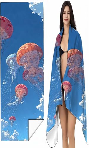 Strandtuch Mikrofaser Handtuch Groß 60x120 cm, Microfaser Handtücher Kompakt und Sandfest, Leicht und chnelltrocknend Gym Handtuch Travel Strand Sauna mit Tasche orange Farbe Meereslebewesen SYX7 J-3 von BEIJUYHU