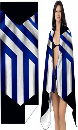 Strandtuch Mikrofaser Handtuch Groß 60x120 cm, Microfaser Handtücher Kompakt und Sandfest, Leicht und chnelltrocknend Gym Handtuch für Travel Strand Sauna mit Tasche Blau und Weiß Streifen SYX7 O-7 von BEIJUYHU