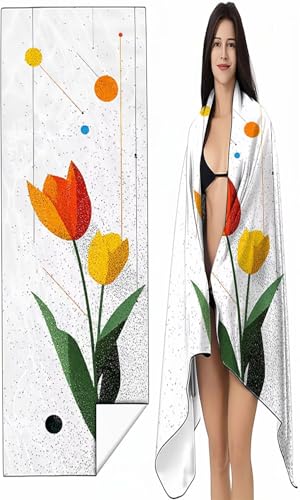 Strandtuch Mikrofaser Handtuch Groß 70 x 140cm, Microfaser Handtücher Kompakt und Sandfest, Leicht und chnelltrocknend Gym Handtuch für Travel Strand Sauna mit Tasche orange Farbe Tulpe SYX7 5-7 von BEIJUYHU