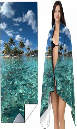 Strandtuch Mikrofaser Handtuch Groß 90 x 200cm, Microfaser Handtücher Kompakt und Sandfest, Leicht und chnelltrocknend Gym Handtuch für Travel Strand Sauna mit Tasche Blau Landschaft SYX7 P-4 von BEIJUYHU
