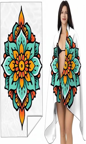 Strandtuch Mikrofaser Handtuch Groß 90 x 200cm, Microfaser Handtücher Kompakt und Sandfest, Leicht und chnelltrocknend Gym Handtuch für Travel Strand Sauna mit Tasche orange Farbe Blumen SYX1 5-3 von BEIJUYHU