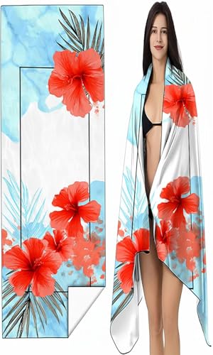 Strandtuch Mikrofaser Handtuch Groß 90 x 200cm, Microfaser Handtücher Kompakt und Sandfest, Leicht und chnelltrocknend Gym Handtuch für Travel Strand Sauna mit Tasche orange Farbe Blumen SYX9 5-0 von BEIJUYHU