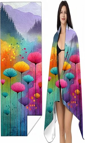 Strandtuch Mikrofaser Handtuch Groß 90x180 cm, Microfaser Handtücher Kompakt und Sandfest, Leicht und chnelltrocknend Gym Handtuch für Travel Strand Sauna mit Tasche Farbe Blume SYX5 A-1 von BEIJUYHU