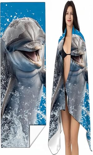 Strandtuch XXL 100 x 200 cm Blau Strandmatte Sandfreies Schnell Trocknendes Intimer Druckknopf, Weiches Leichtes Delphin Mikrofaser Strandtuch Damen Herren für Reise Schwimmen Campin SYX2 3-1 von BEIJUYHU