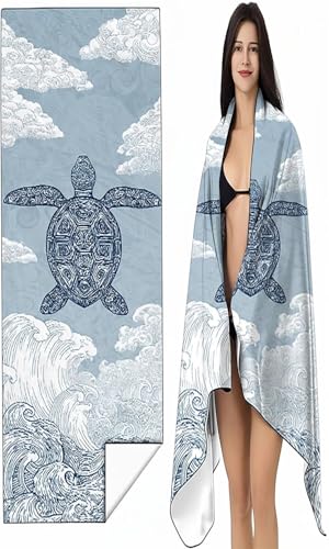 Strandtuch XXL 100 x 200 cm Blau Strandmatte Sandfreies Schnell Trocknendes Intimer Druckknopf, Weiches Leichtes Meeresschildkröten Mikrofaser Strandtuch Damen Herren Reise Schwimmen Campin SYX4 T-9 von BEIJUYHU