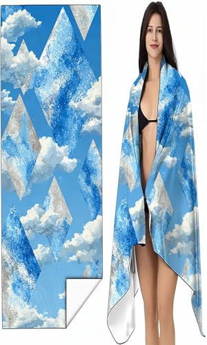 Strandtuch XXL 100 x 200 cm Blau und Weiß Strandmatte Sandfreies Schnell Trocknendes Intimer Druckknopf, Weiches Leichtes Abstrakt Mikrofaser Strandtuch Damen Herren Reise Schwimmen Campin SYX8 W-2 von BEIJUYHU
