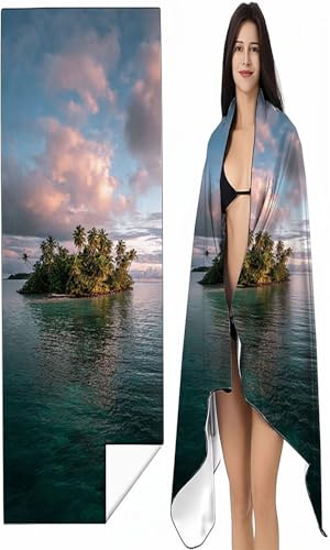 Strandtuch XXL 100 x 200 cm Grün Strandmatte Sandfreies Schnell Trocknendes Intimer Druckknopf, Weiches Leichtes Landschaft Mikrofaser Strandtuch Damen Herren für Reise Schwimmen Campin SYX4 1-9 von BEIJUYHU