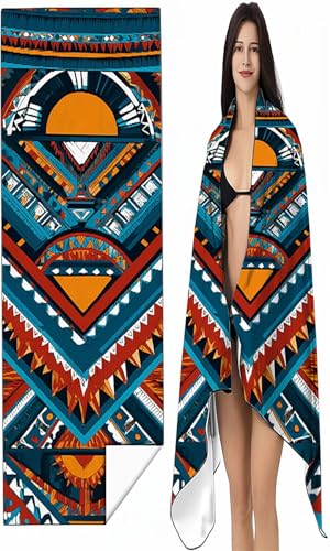 Strandtuch XXL 60x120 cm Blau Strandmatte Sandfreies Schnell Trocknendes Intimer Druckknopf Vielseitiges, Weiches Leichtes Böhmen Mikrofaser Strandtuch Damen Herren für Reise Schwimmen Campin SYX2 Z-X von BEIJUYHU