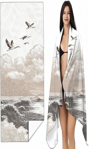 Strandtuch XXL 60x120 cm braun Strandmatte Sandfreies Schnell Trocknendes Intimer Druckknopf Vielseitiges, Weiches Leichtes Vogel Mikrofaser Strandtuch Damen Herren für Reise Schwimmen Campin SYX4 Z-0 von BEIJUYHU