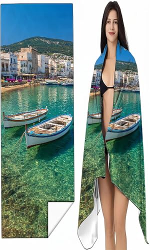 Strandtuch XXL 70 x 140cm Blau Strandmatte Sandfreies Schnell Trocknendes Intimer Druckknopf, Weiches Leichtes Landschaft Mikrofaser Strandtuch Damen Herren für Reise Schwimmen Campin SYX2 8-K von BEIJUYHU