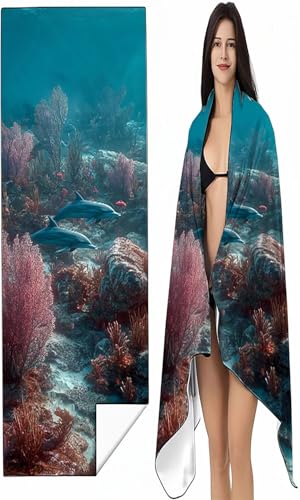 Strandtuch XXL 70 x 140cm Blau Strandmatte Sandfreies Schnell Trocknendes Intimer Druckknopf, Weiches Leichtes Meereslebewesen Mikrofaser Strandtuch Damen Herren für Reise Schwimmen Campin SYX4 I-J von BEIJUYHU