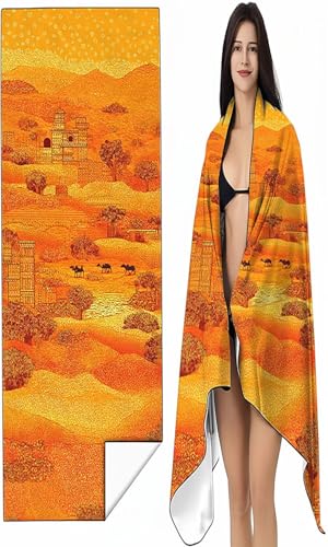 Strandtuch XXL 70 x 140cm braun Strandmatte Sandfreies Schnell Trocknendes Intimer Druckknopf, Weiches Leichtes Landschaft Mikrofaser Strandtuch Damen Herren für Reise Schwimmen Campin SYX4 5-L von BEIJUYHU