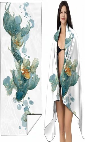Strandtuch XXL 90 x 200cm Blau Strandmatte Sandfreies Schnell Trocknendes Intimer Druckknopf Vielseitiges, Weiches Leichtes Koi Mikrofaser Strandtuch Damen Herren für Reise Schwimmen Campin SYX0 I-9 von BEIJUYHU