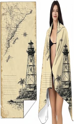 Strandtuch XXL 90 x 200cm Blau und Weiß Strandmatte Sandfreies Schnell Trocknendes Intimer Druckknopf, Weiches Leichtes Leuchtturm Mikrofaser Strandtuch Damen Herren Reise Schwimmen Campin SYX0 Y-7 von BEIJUYHU