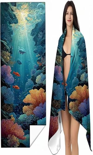 Strandtuch XXL 90 x 200cm Rosa Strandmatte Sandfreies Schnell Trocknendes Intimer Druckknopf Vielseitiges, Weiches Leichtes Fisch Mikrofaser Strandtuch Damen Herren für Reise Schwimmen Campin SYX2 2-L von BEIJUYHU