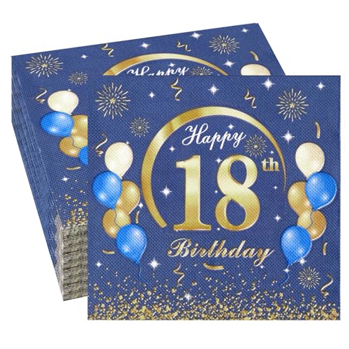 60 Stück Servietten 18 Geburtstag Blau Servietten Gold Tischläufer Deko Papierservietten Happy Birthday Geburtstagsservietten für Junge Mädchen 18. Geburtstag 33 x 33 cm von BEIMEIII