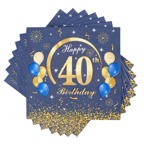 60 Stück Servietten 40 Geburtstag Blau Servietten Gold Tischläufer Deko Papierservietten Happy Birthday Geburtstagsservietten für Mann Frau 40. Geburtstag 33 x 33 cm von BEIMEIII