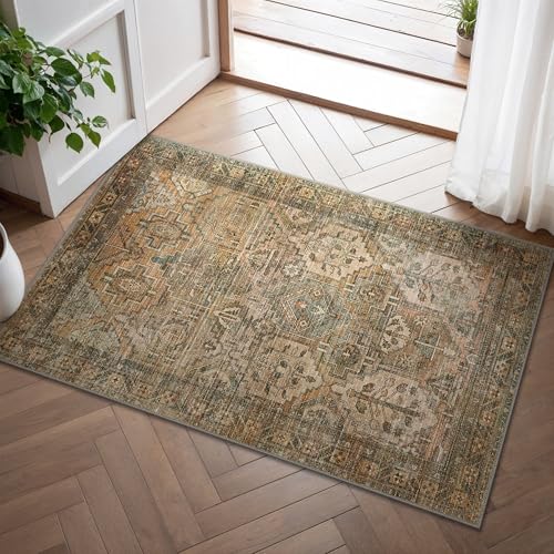 BEIMO Boho Fußmatte Innen 60x90cm, Vintage Fußmatte Waschbar, Kleine Teppiche Orientalisch rutschfest für Haustür, Flur, Küche, Braun von BEIMO