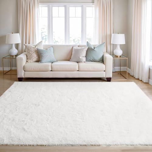 BEIMO Hochflor Teppich Flauschig Weiß Teppich Wohnzimmer 140x200 Teppiche Schlafzimmer Anti-Rutsch Bettvorleger Teppiche Weich rutschfest für Kinderzimmer von BEIMO