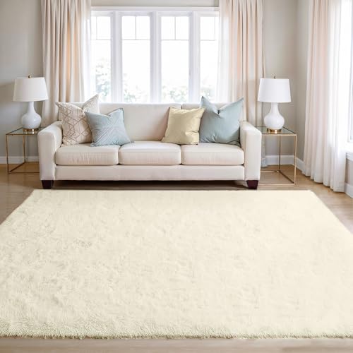BEIMO Hochflor Teppich Flauschig Creme Teppich Wohnzimmer 140x200cm Teppiche Schlafzimmer Anti-Rutsch Bettvorleger Teppiche Weich rutschfest für Kinderzimmer von BEIMO