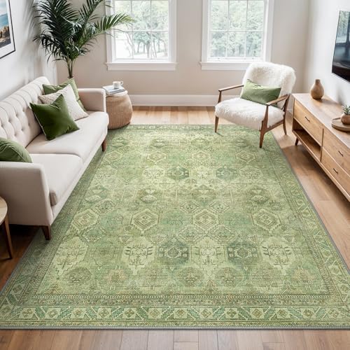 BEIMO Waschbarer Teppich Wohnzimmer Vintage, Boho Teppich Schlafzimmer Groß Orientalisch rutschfest für Badezimmer Esszimmer, Hellgrün, 120x170cm BEIMO Waschbarer Teppich Wohnzimmer Vintage, Boho Teppich Schlafzimmer Groß Orientalisch rutschfest für Badezimmer Esszimmer, Hellgrün, 120x170cm von BEIMO